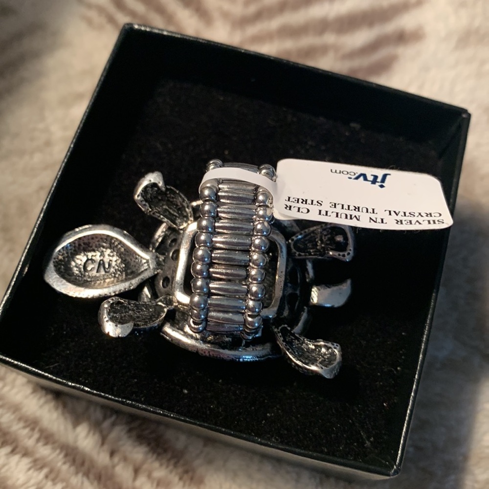 Blue Green Crystal Turtle Statement Ring - Elasti… - image 5